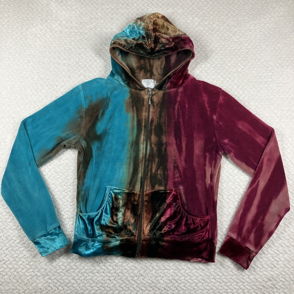 Bleu‎ Clair Velour Track Jacket Small Tye Dye Y2K Boho Fairy Mermaid Festival